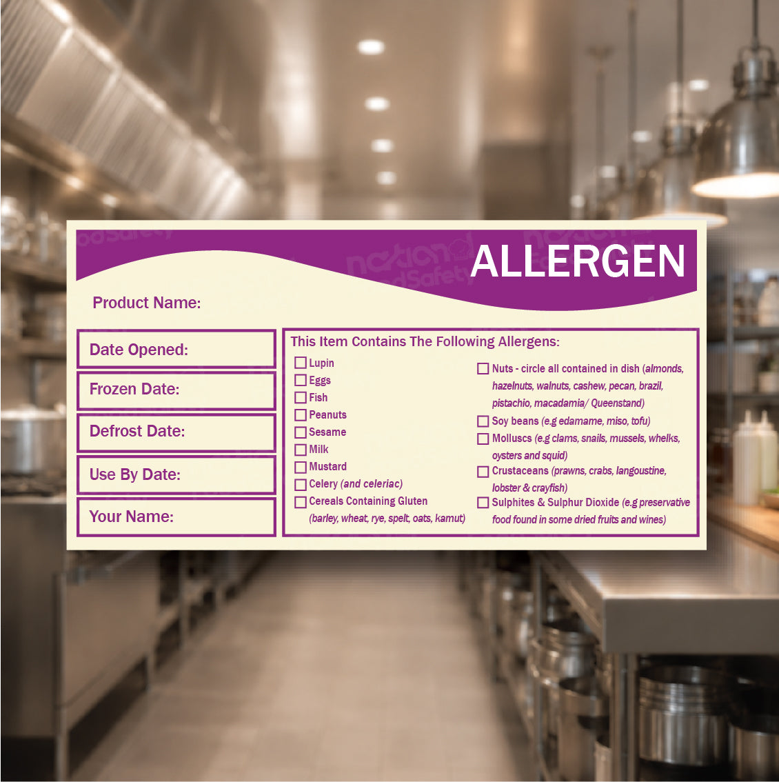 Allergen Storage Label