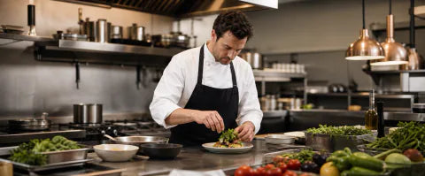 Chef working in a professional commercial kitchen